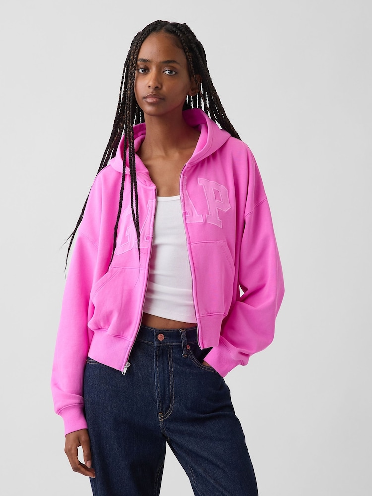 Gap Pink Vintage Soft Oversized Logo Zip-Up Hoodie - Image 1 of 4