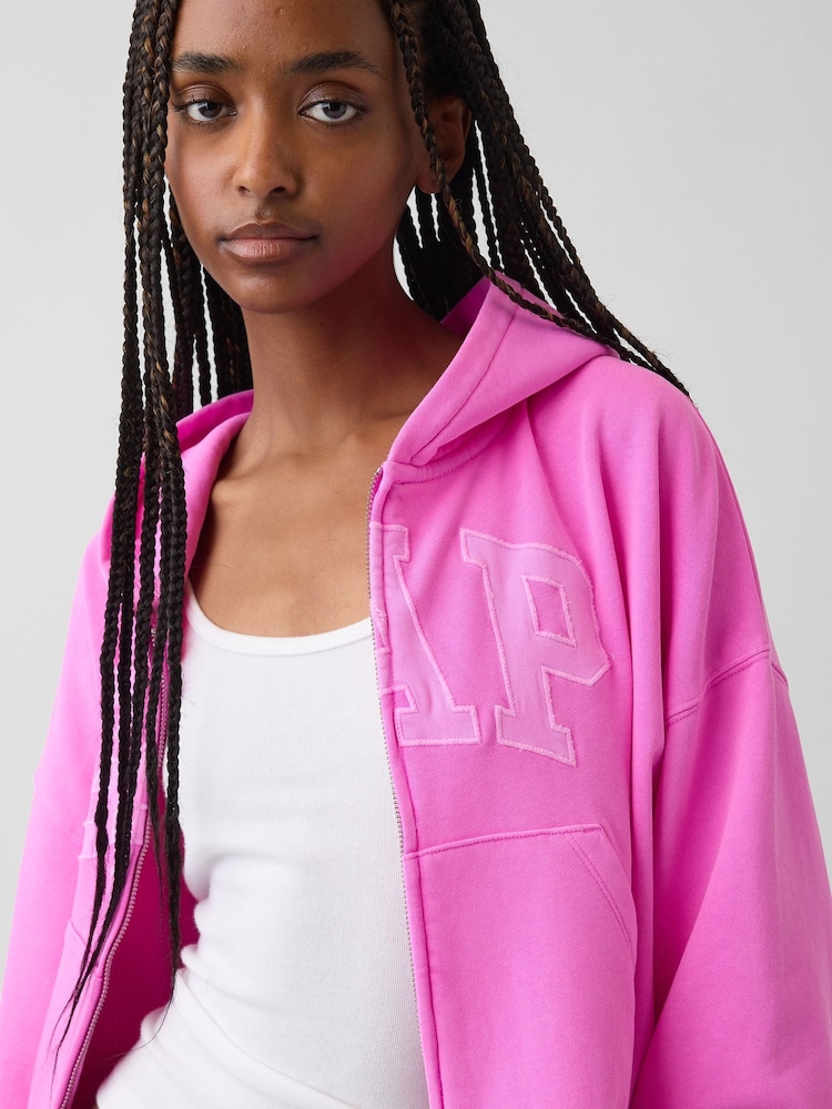 Gap Pink Vintage Soft Oversized Logo Zip-Up Hoodie - Image 4 of 4