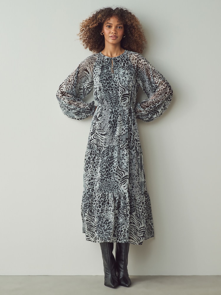ONLY Grey Animal Leopard Snake Print Midi Dress - Image 1 of 5