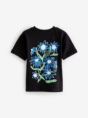 Black Short Sleeve Floral Print 100% Cotton T-Shirt (3mths-7yrs) - Image 2 of 3