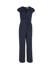 VILA Blue Belted Lace Wide Leg Jumpsuit - Image 4 of 5
