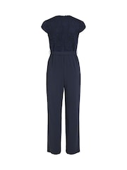 VILA Blue Belted Lace Wide Leg Jumpsuit - Image 5 of 5