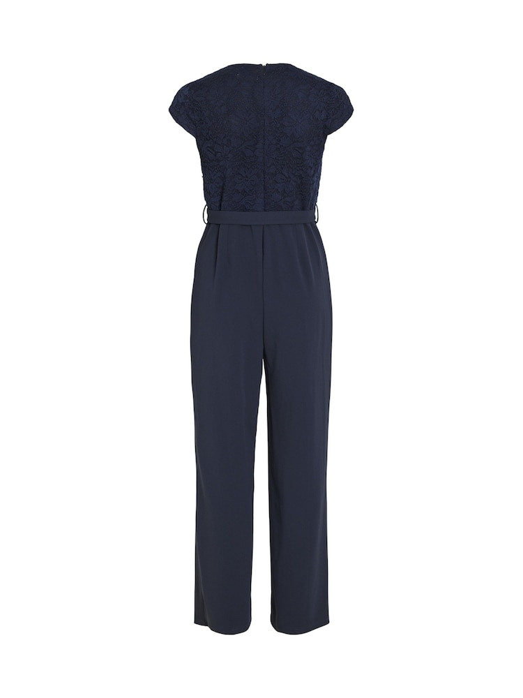 VILA Blue Belted Lace Wide Leg Jumpsuit - Image 5 of 5