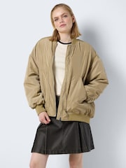 NOISY MAY Cream Long Sleeve Bomber Jacket - Image 1 of 6