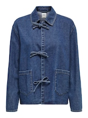 ONLY Blue 100% Cotton Tie Front Bow Denim Jacket - Image 5 of 7