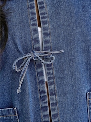 ONLY Blue 100% Cotton Tie Front Bow Denim Jacket - Image 7 of 7