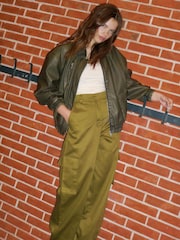 NOISY MAY Green Washed  Faux Leather Bomber Jacket - Image 1 of 3