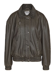 NOISY MAY Green Washed  Faux Leather Bomber Jacket - Image 2 of 3