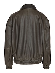 NOISY MAY Green Washed  Faux Leather Bomber Jacket - Image 3 of 3