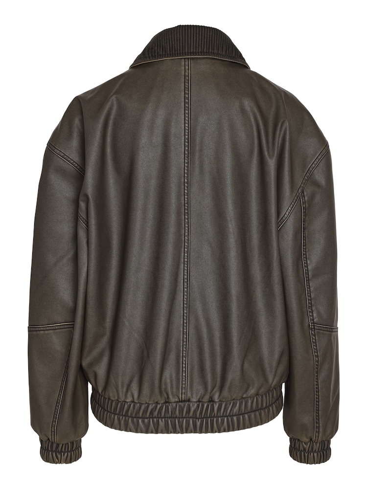 NOISY MAY Green Washed  Faux Leather Bomber Jacket - Image 3 of 3