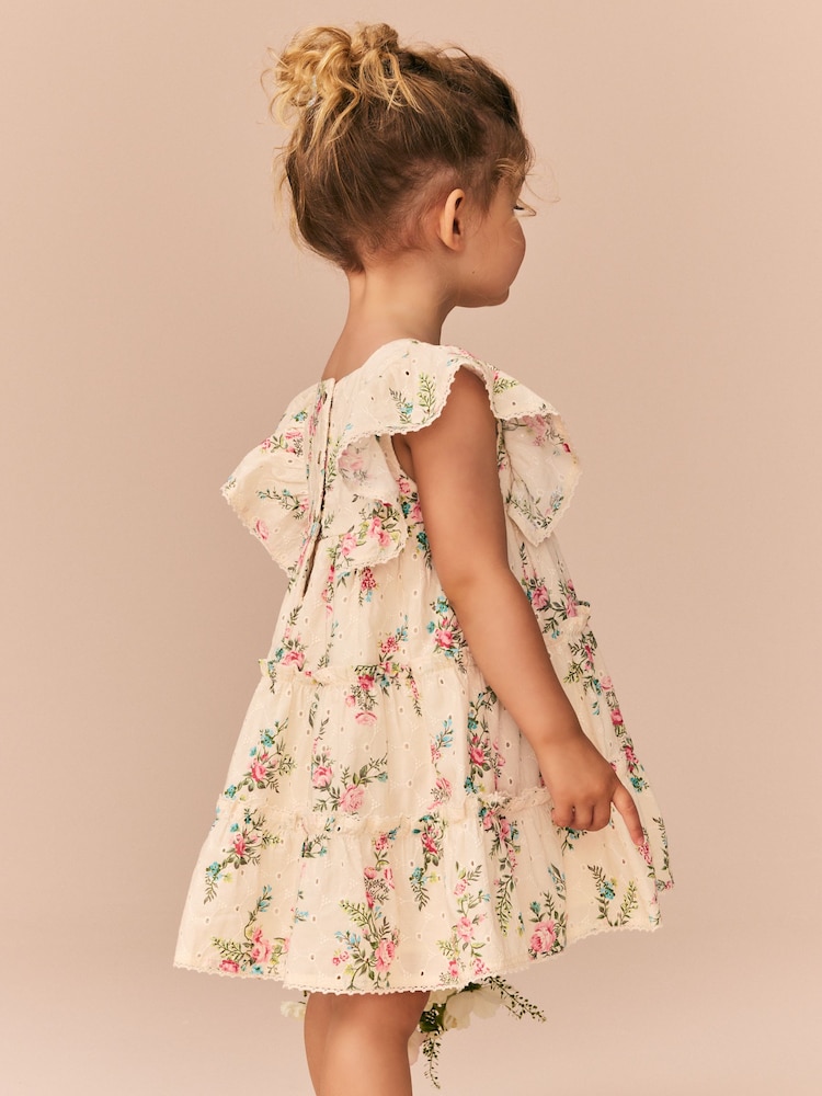Pink Printed Broderie Dress (3mths-8yrs) - Image 3 of 8
