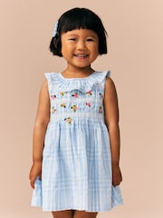 Blue Embroidered Shirred Collar Summer Dress (3mths-8yrs) - Image 1 of 8
