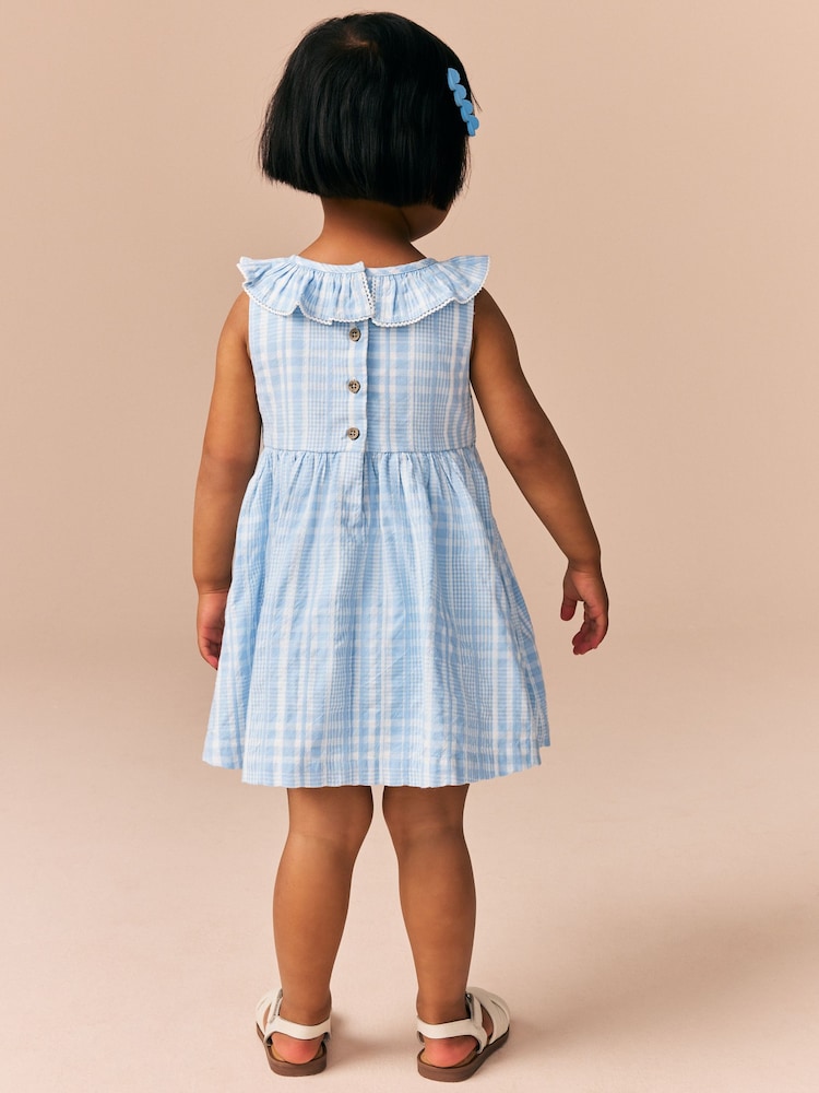 Blue Embroidered Shirred Collar Summer Dress (3mths-8yrs) - Image 2 of 8
