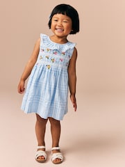 Blue Embroidered Shirred Collar Summer Dress (3mths-8yrs) - Image 3 of 8