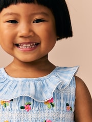 Blue Embroidered Shirred Collar Summer Dress (3mths-8yrs) - Image 4 of 8