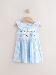 Blue Embroidered Shirred Collar Summer Dress (3mths-8yrs) - Image 6 of 8