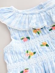 Blue Embroidered Shirred Collar Summer Dress (3mths-8yrs) - Image 7 of 8