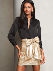 Lipsy Gold Faux Leather Bow Mini Skirt - Image 3 of 4