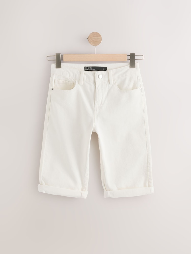 White Knee Length Denim Shorts - Image 1 of 2