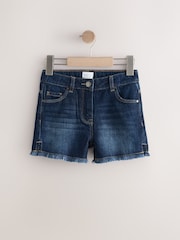 Denim Dark Blue 5 Pocket Frayed 100% Cotton Shorts - Image 1 of 3