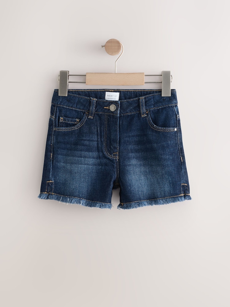 Denim Dark Blue 5 Pocket Frayed 100% Cotton Shorts - Image 1 of 3