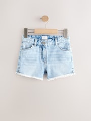 Denim Bleach Wash 5 Pocket Bleach Wash Fray 100% Cotton Shorts - Image 1 of 3
