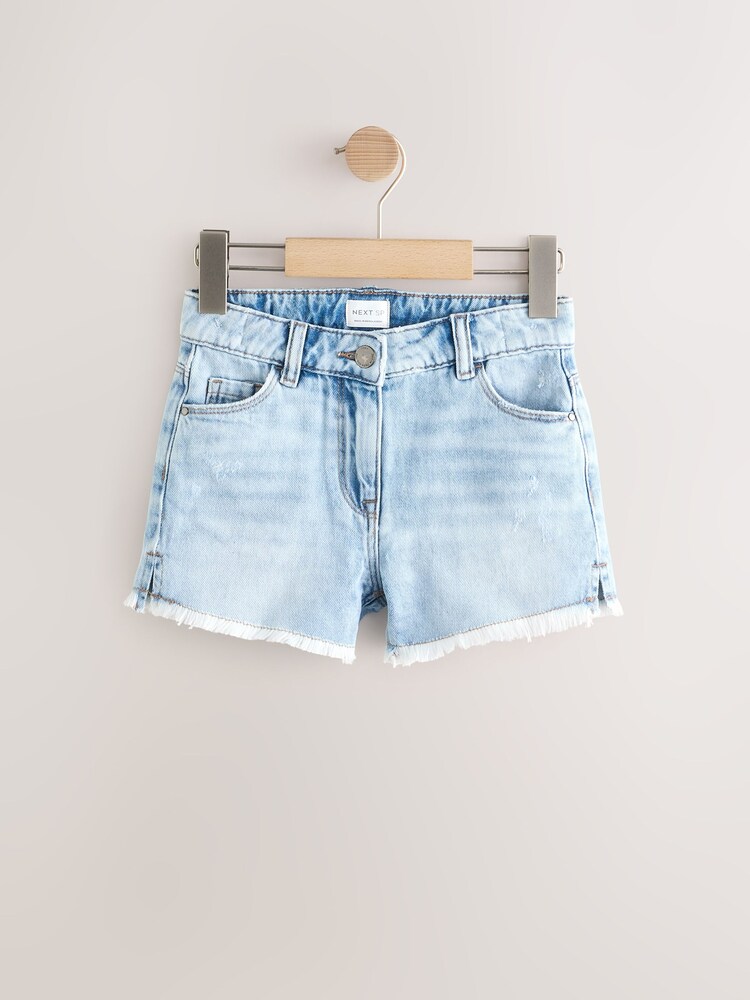 Denim Bleach Wash 5 Pocket Bleach Wash Fray 100% Cotton Shorts - Image 1 of 3
