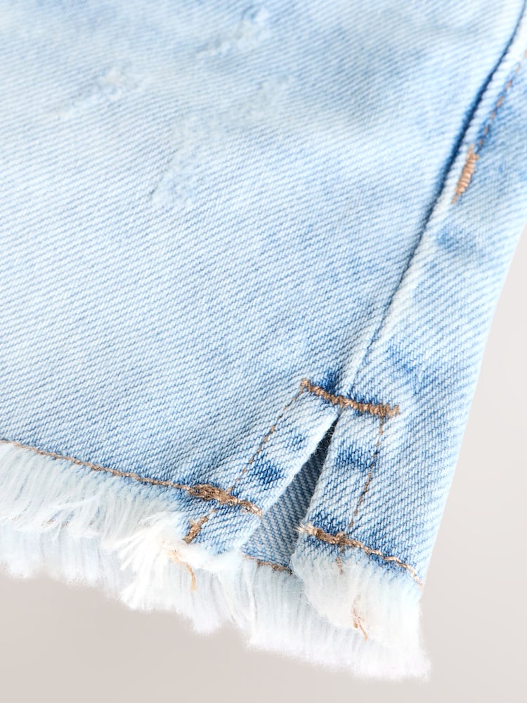 Denim Bleach Wash 5 Pocket Bleach Wash Fray 100% Cotton Shorts - Image 3 of 3
