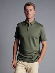 Charles Tyrwhitt Green Plain Short Sleeve Jersey Smart 100% Cotton Polo Shirt - Image 1 of 5