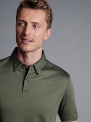 Charles Tyrwhitt Green Plain Short Sleeve Jersey Smart 100% Cotton Polo Shirt - Image 2 of 5