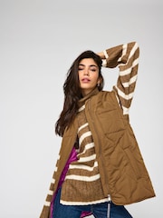 JDY Brown Onion Quilted Zip Through Gilet - Image 1 of 5