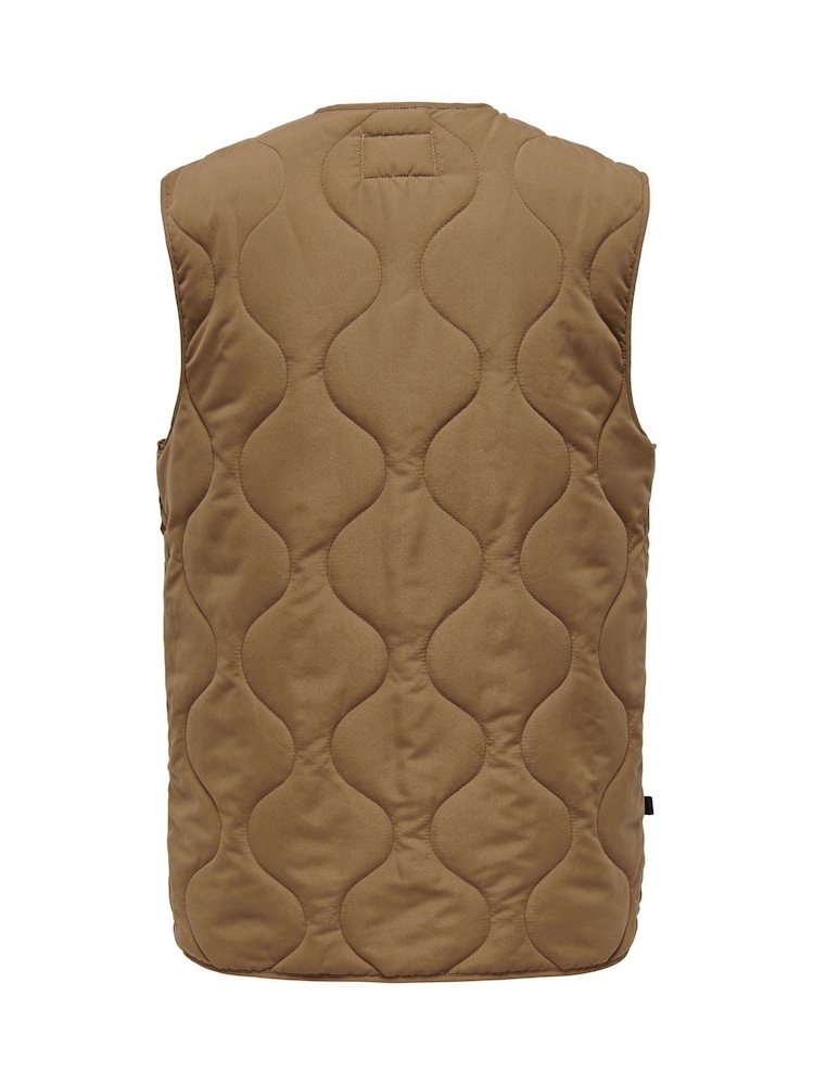 JDY Brown Onion Quilted Zip Through Gilet - Image 5 of 5
