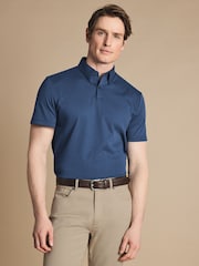 Charles Tyrwhitt Blue Plain Short Sleeve Jersey Smart 100% Cotton Polo Shirt - Image 1 of 5