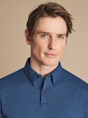Charles Tyrwhitt Blue Plain Short Sleeve Jersey Smart 100% Cotton Polo Shirt - Image 2 of 5