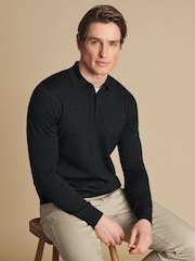 Charles Tyrwhitt Black Merino Button Neck Jumper - Image 1 of 6