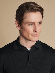 Charles Tyrwhitt Black Merino Button Neck Jumper - Image 3 of 6