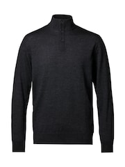 Charles Tyrwhitt Black Merino Button Neck Jumper - Image 4 of 6