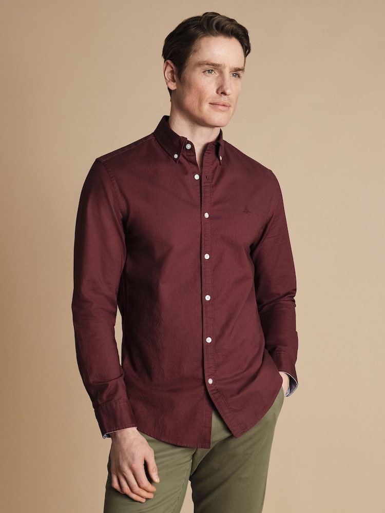 Charles Tyrwhitt unifarbenes Stretch-Oxfordhemd mit Button-Down-Kragen in Slim-Fit aus 100 % Baumwolle - Bild 1 von 5