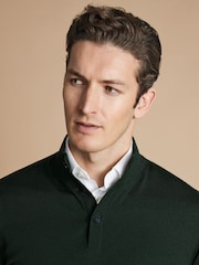 Charles Tyrwhitt Green Merino Button Neck Jumper - Image 2 of 5