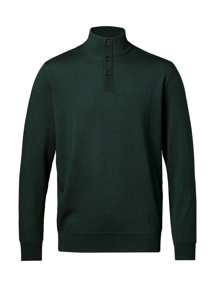 Charles Tyrwhitt Green Merino Button Neck Jumper - Image 3 of 5