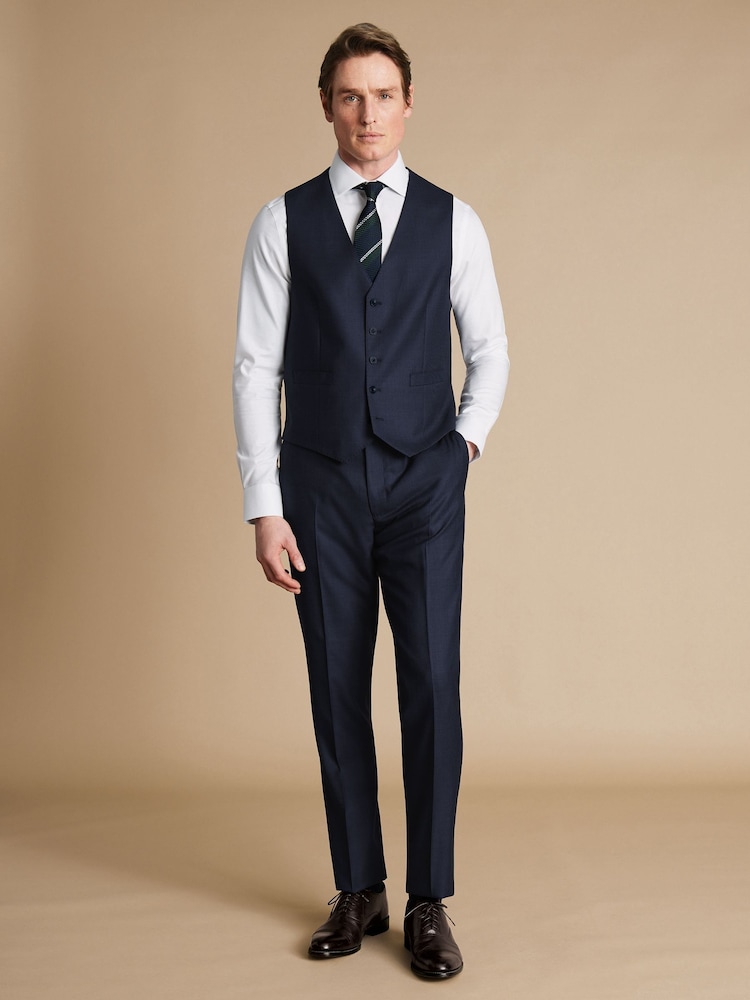 Charles Tyrwhitt Blue Adjustable Fit End on End Travel Suit: Waistcoat - Image 1 of 3