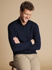 Charles Tyrwhitt Blue Merino Button Neck Jumper - Image 2 of 6