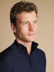 Charles Tyrwhitt Blue Merino Button Neck Jumper - Image 3 of 6