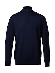 Charles Tyrwhitt Blue Merino Button Neck Jumper - Image 4 of 6