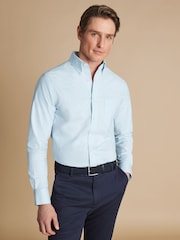 Charles Tyrwhitt Blue Slim Fit Plain Button Down Non Iron Stretch Oxford Shirt - Image 1 of 7