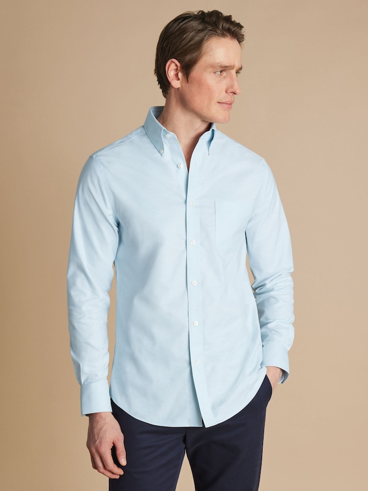 Charles Tyrwhitt Blue Slim Fit Plain Button Down Non Iron Stretch Oxford Shirt - Image 2 of 7