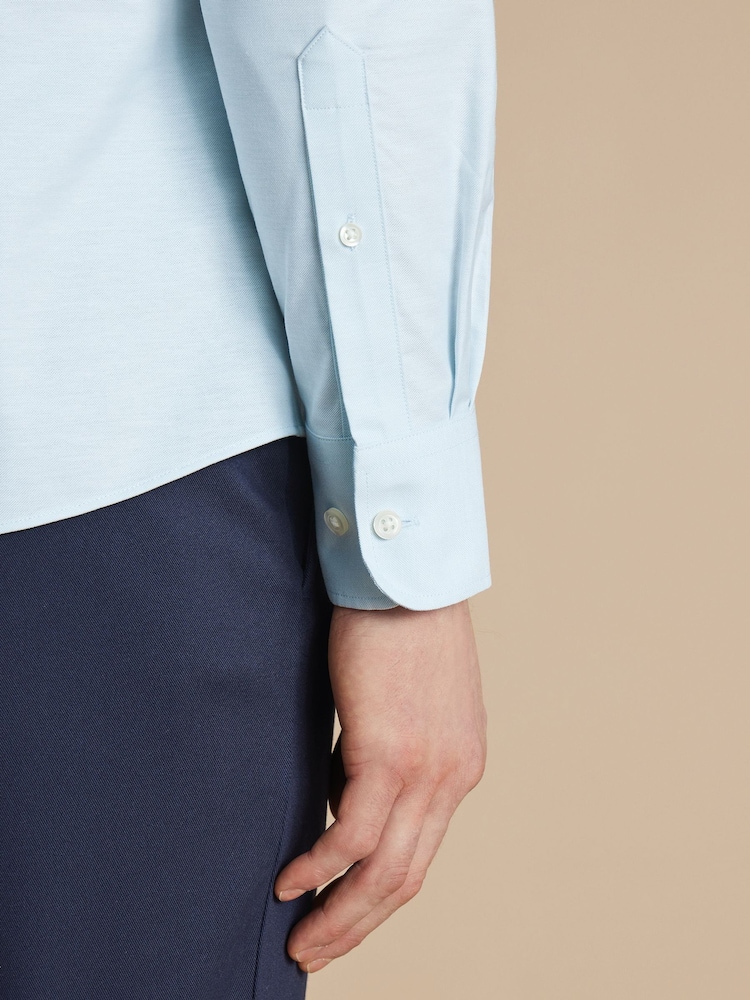 Charles Tyrwhitt Blue Slim Fit Plain Button Down Non Iron Stretch Oxford Shirt - Image 3 of 7