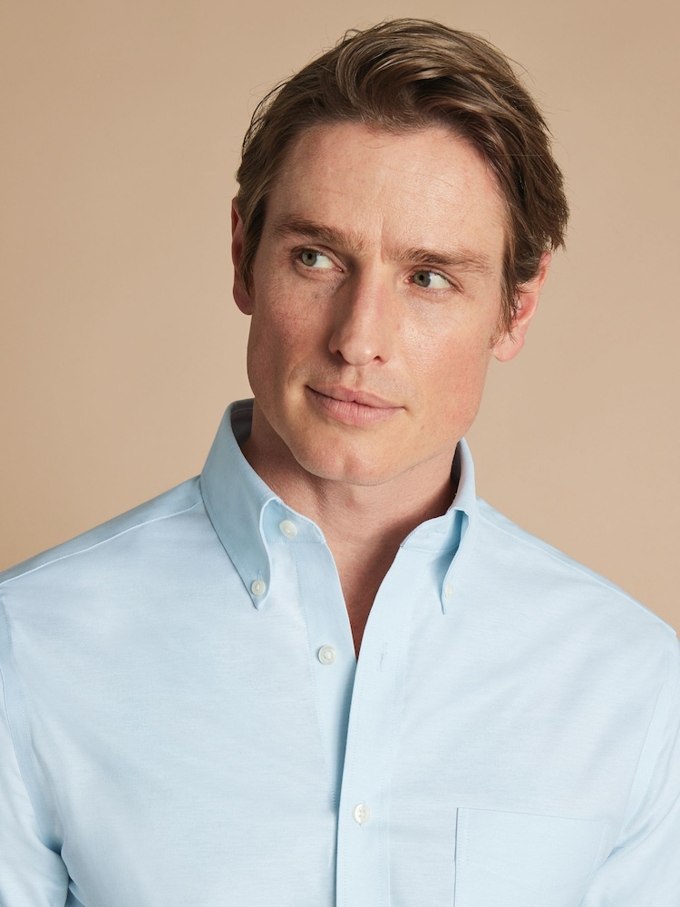 Charles Tyrwhitt Blue Slim Fit Plain Button Down Non Iron Stretch Oxford Shirt - Image 4 of 7