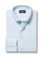 Charles Tyrwhitt Blue Slim Fit Plain Button Down Non Iron Stretch Oxford Shirt - Image 5 of 7