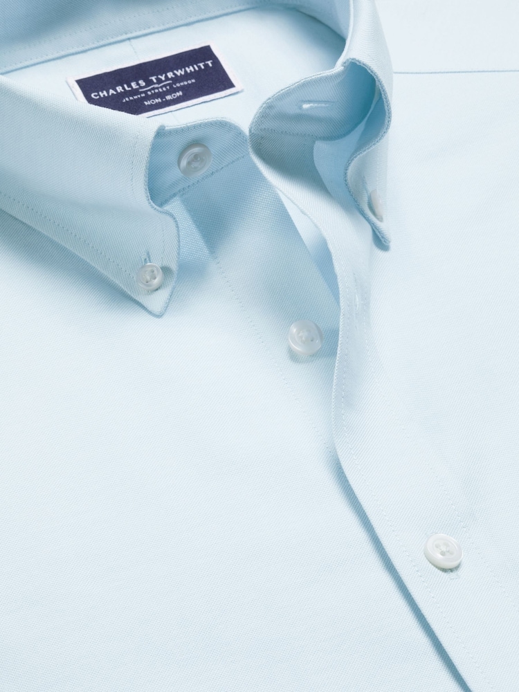 Charles Tyrwhitt Blue Slim Fit Plain Button Down Non Iron Stretch Oxford Shirt - Image 6 of 7